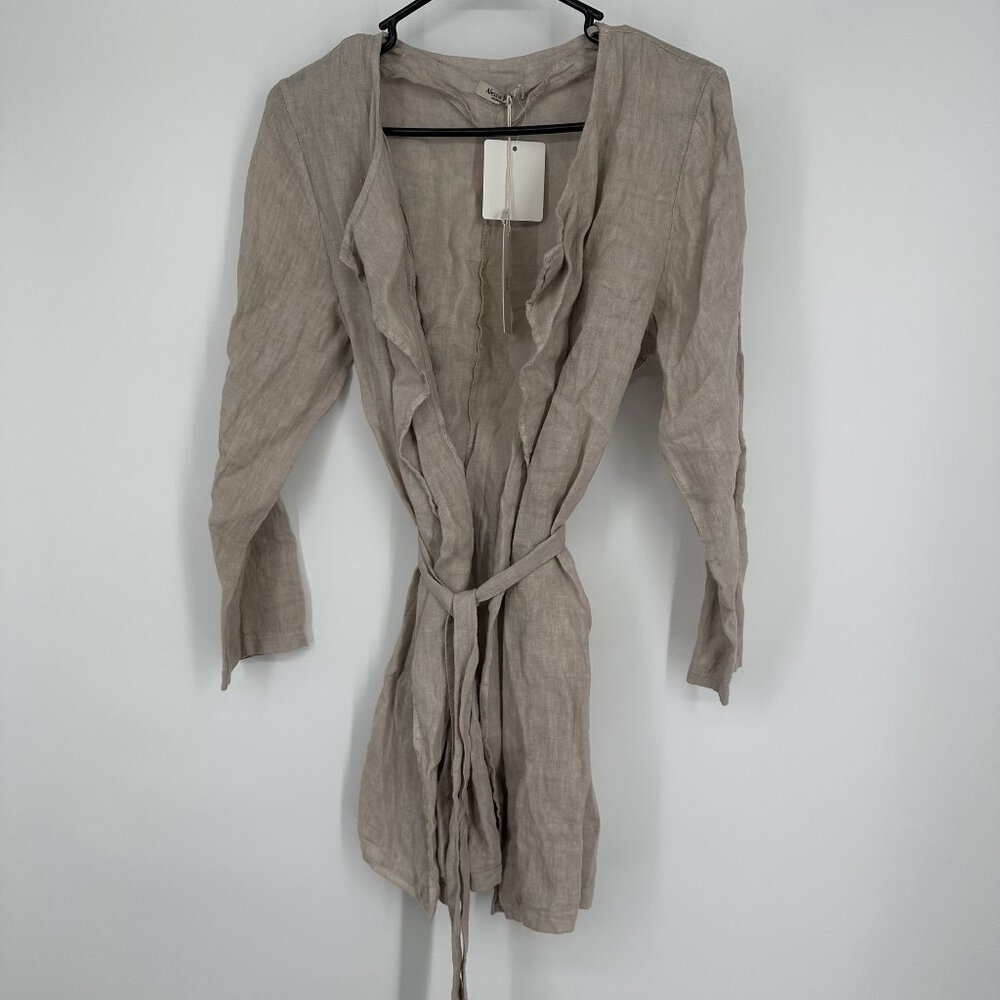 Alessia Pacini Women's Tan Pure Linen Tie Closure Roll Tab sleeve Size Small‎